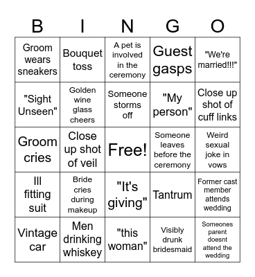 Love is Blind: wedding ep bingo Card