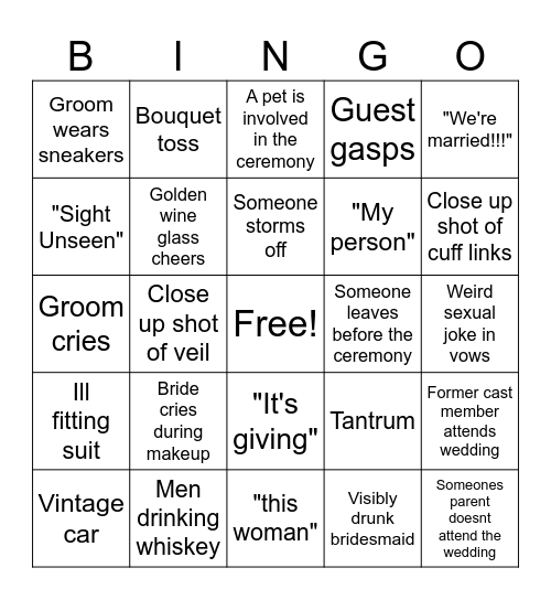 Love is Blind: wedding ep bingo Card