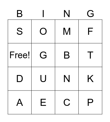 Letters Bingo Card