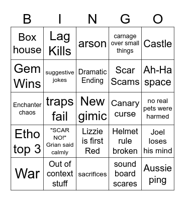Wild Life Bingo Card