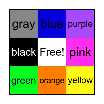 Colors Bingo Card