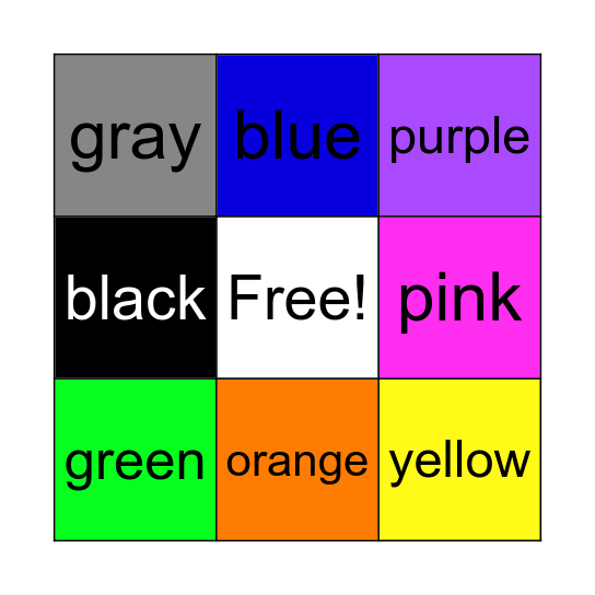 Colors Bingo Card