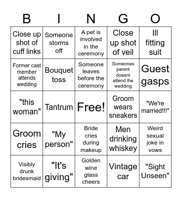 Love is Blind: wedding ep bingo Card
