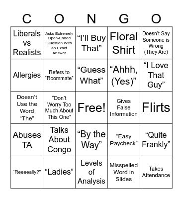 Dr. K Bingo Card