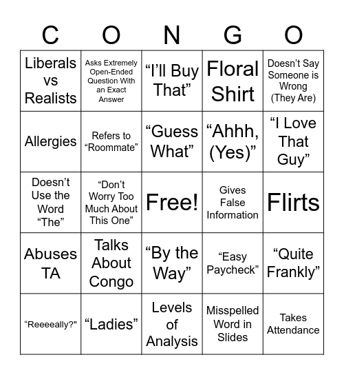 Dr. K Bingo Card