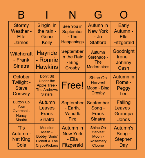 Autumn Music Bingo Card