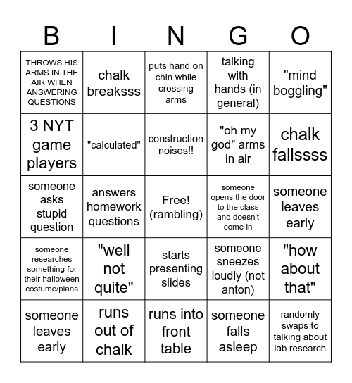 Biochem Bingo Card