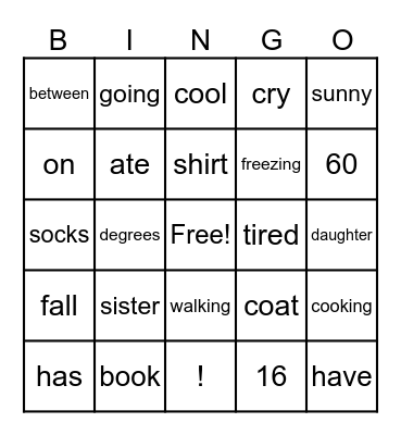 ELL 1 Bingo Card