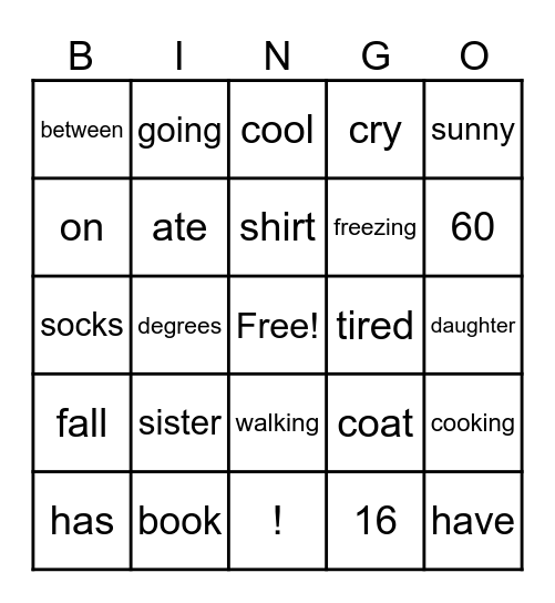 ELL 1 Bingo Card