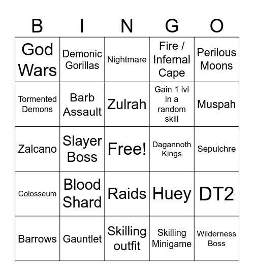 OSRS Bingo Card