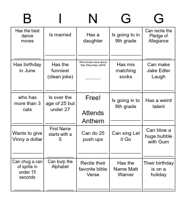 ANTHEM BINGO Card