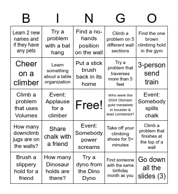 Bouldering BINGO! Bingo Card