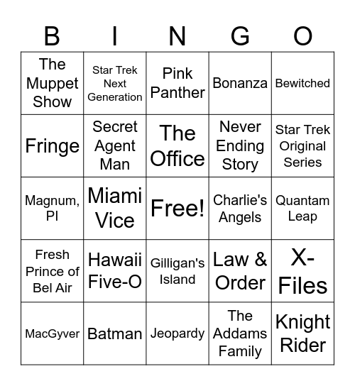 Ultimate TV Themes Bingo Card