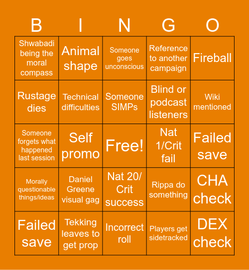 Rustage DnD: Isekai Bingo Card