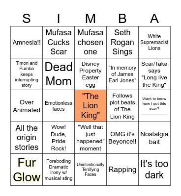 MUFASA BINGO Card