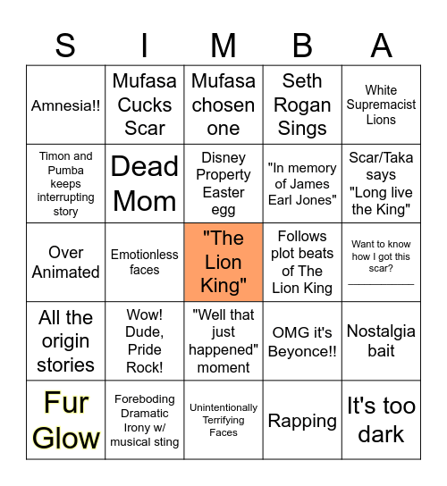 MUFASA BINGO Card