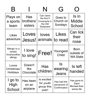 Saint Michael Youth Group Bingo! Bingo Card