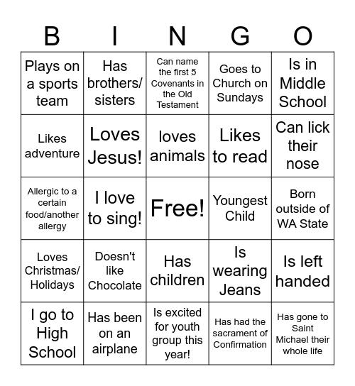 Saint Michael Youth Group Bingo! Bingo Card