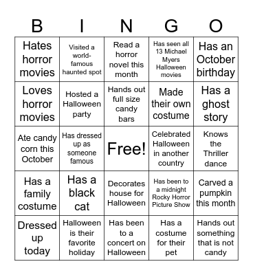 Halloween Team Bingo Card