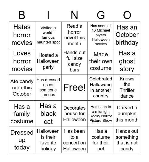 Halloween Team Bingo Card