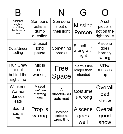 Crew Bingo Card