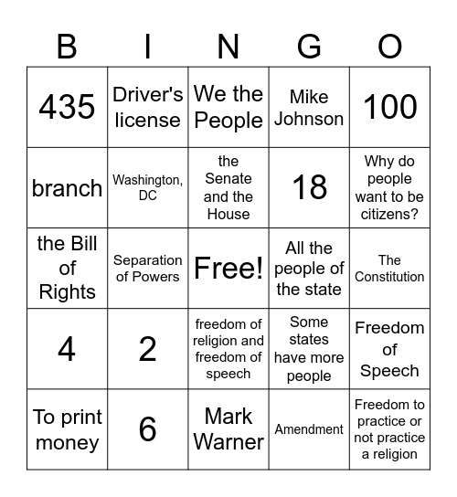 VPC-Chapters 7 & 8 Bingo Card