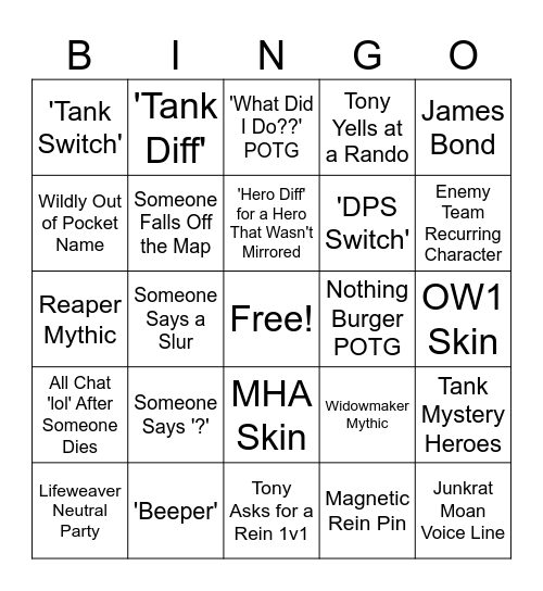 Overwatch Bingo Card