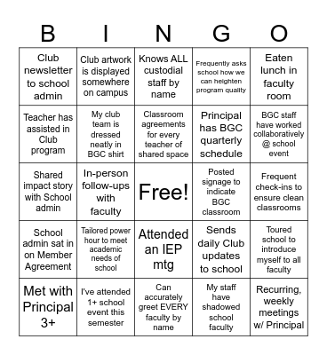 School Collaboration Bingo Card