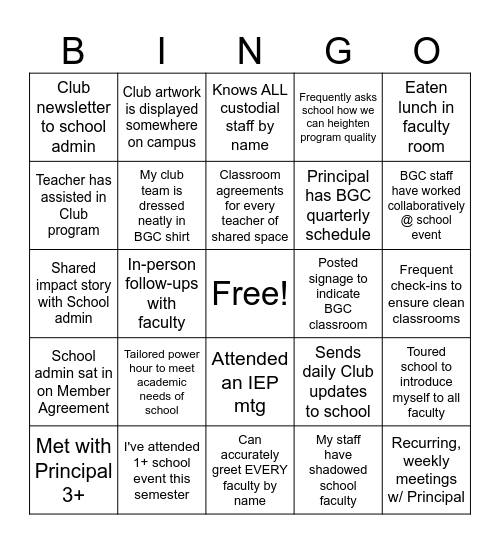 School Collaboration Bingo Card