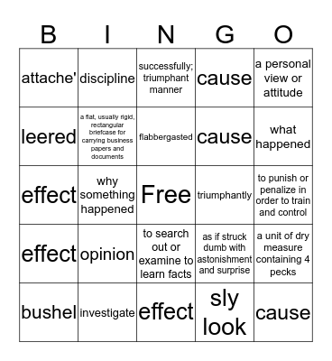 Wayside School Voc./Cause and Effect Bingo Card