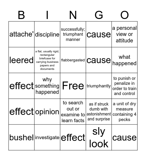Wayside School Voc./Cause and Effect Bingo Card