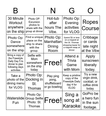 NCL Escape Day Four Bingo Card