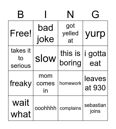 devin bingo card Bingo Card