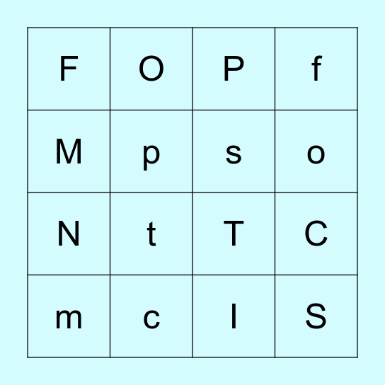 Letter-Sound Bingo:T, A, P, S, C, M, I, F, O, N Bingo Card