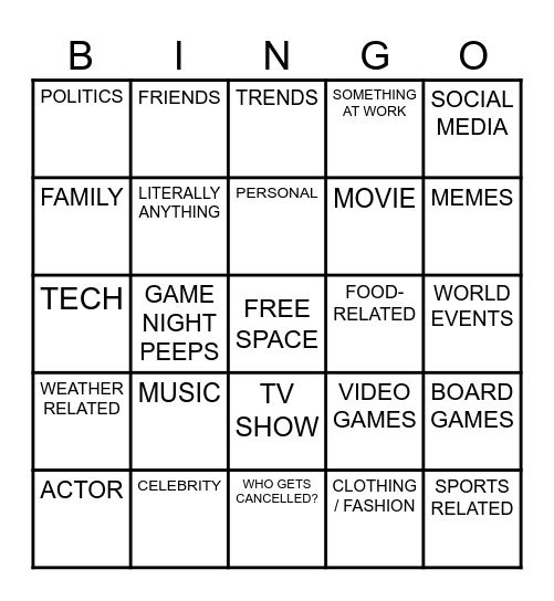 2025 Bingo Card Bingo Card