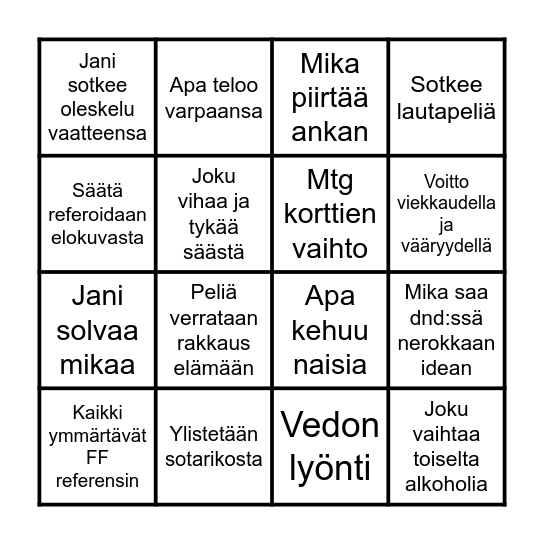 Mökki Bingo Card