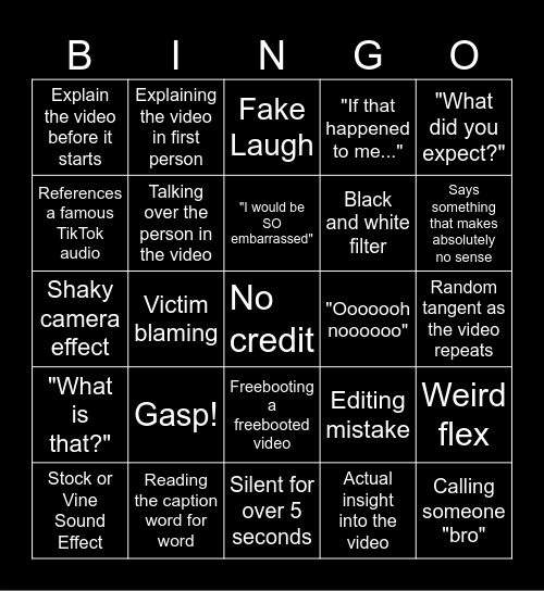 SSSniperwolf Bingo Card