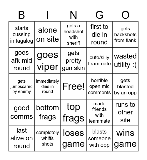 Valorant Bingo Card