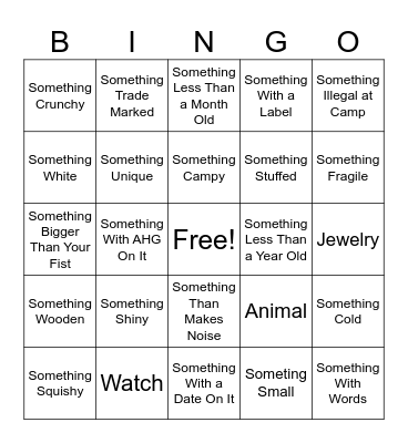 AHG Scavenger Hunt Bingo Card