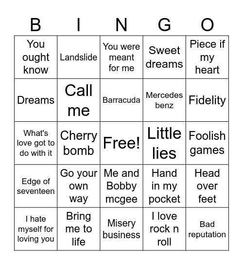 Girls who rock Bingo Card