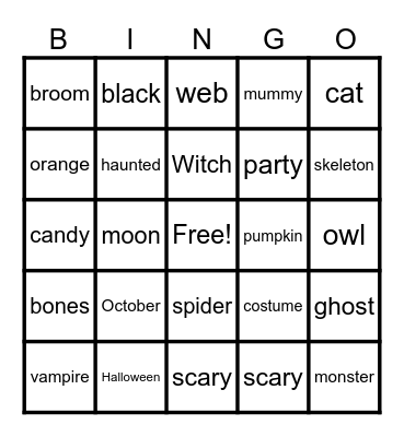 Halloween Fun Bingo Card