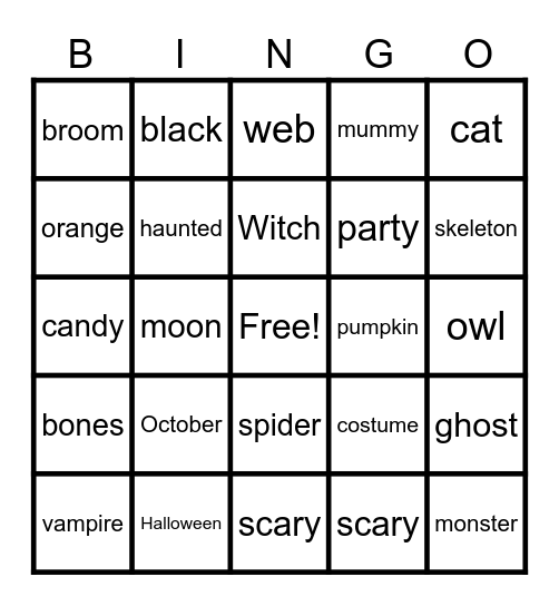 Halloween Fun Bingo Card