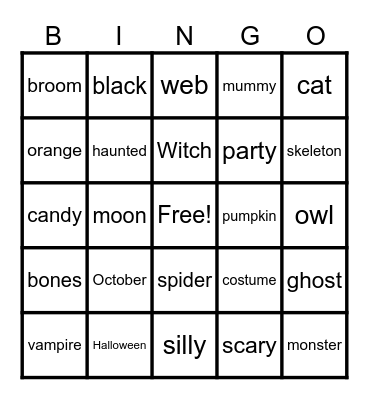 Halloween Fun Bingo Card