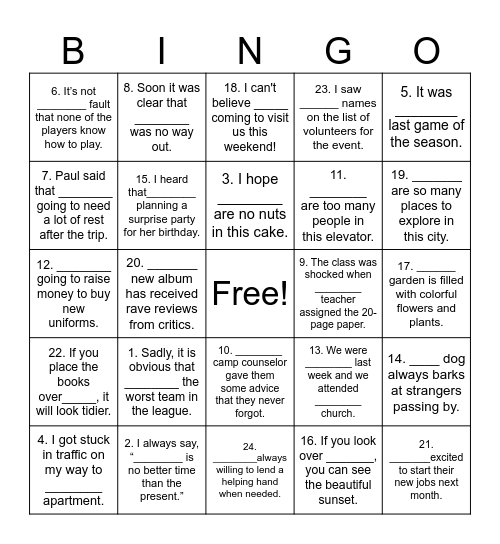 Untitled Bingo Card