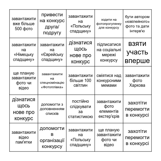 На цьогорічному «Вікі любить пам'ятки» мені вдалося... Bingo Card