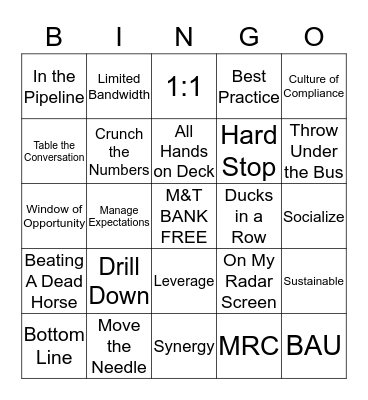 M&T Lingo Bingo Card