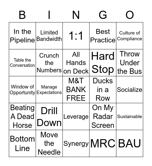 M&T Lingo Bingo Card