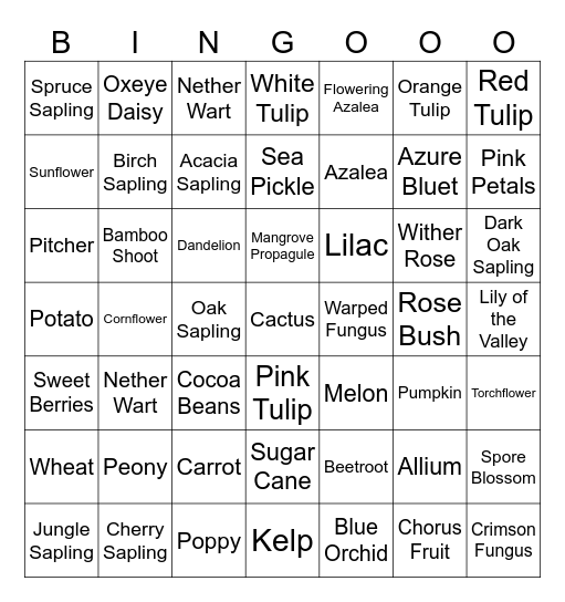 Offholes Crop Challenge Bingo Card