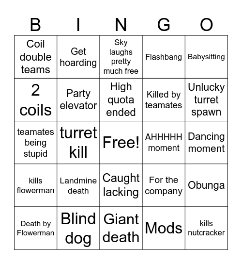 Lethal company Bingo Card