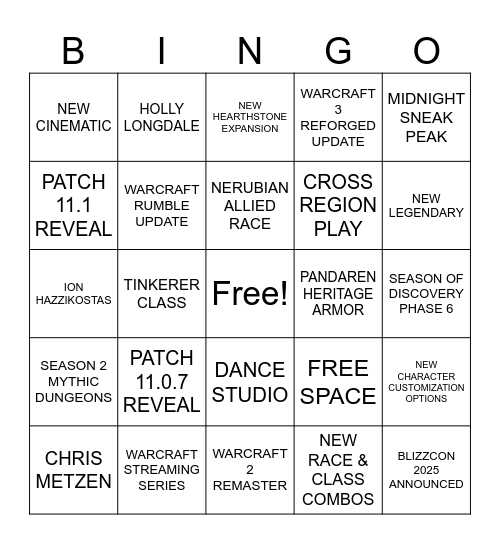 WARCRAFT DIRECT Bingo Card